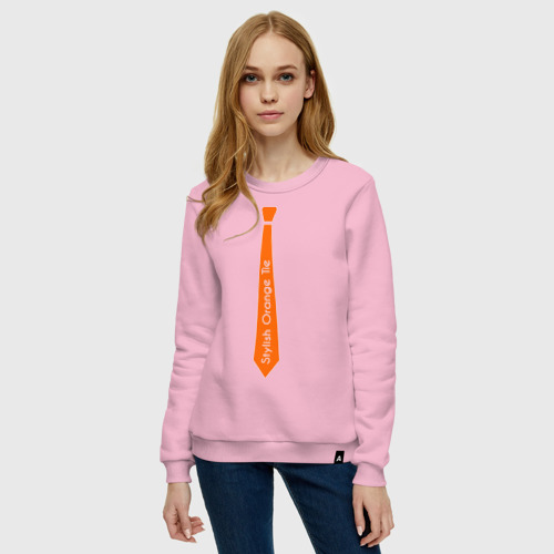 Женский свитшот хлопок Стильный оранжевый галстук, цвет светло-розовый - фото 3