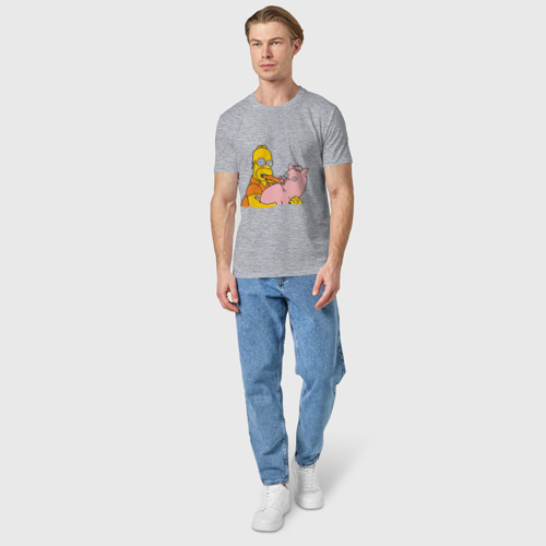 Мужская футболка хлопок Гомер и свинья, цвет меланж - фото 5