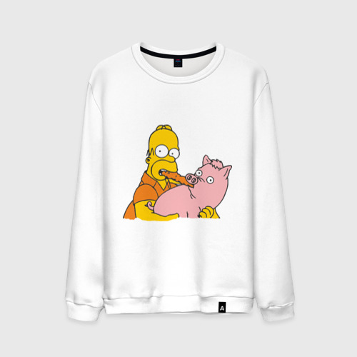 Мужской свитшот хлопок Гомер и свинья, цвет белый