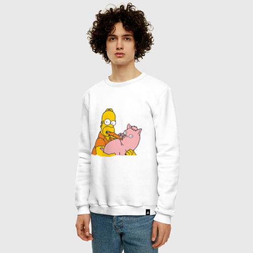 Мужской свитшот хлопок Гомер и свинья, цвет белый - фото 3