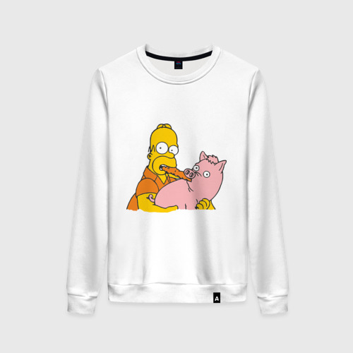 Женский свитшот хлопок Гомер и свинья, цвет белый