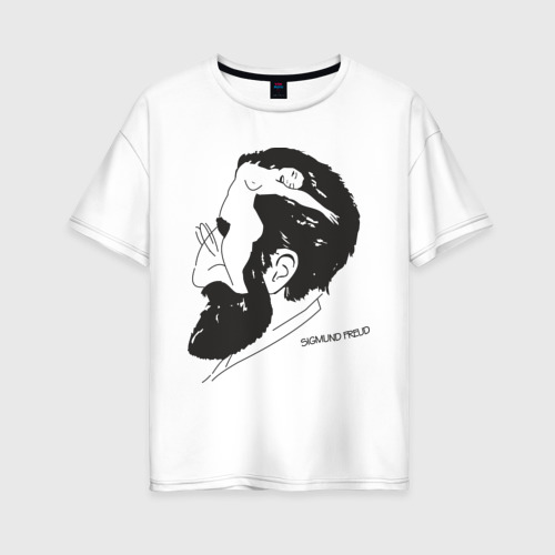 Женская футболка оверсайз из хлопка с принтом Портрет Зигмунда Фрейда, вид спереди №1