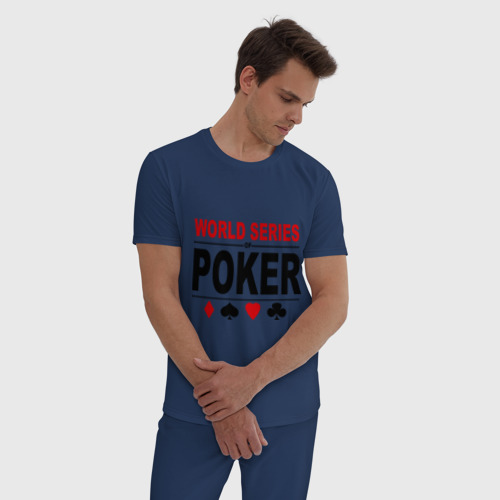 Мужская пижама хлопок World series of poker, цвет темно-синий - фото 3
