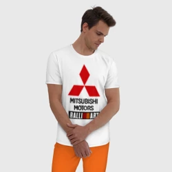 Мужская пижама с белой футболкой хлопок Mitsubishi ralli art - фото 2