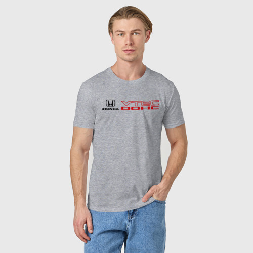 Мужская футболка хлопок Honda dohc vtec, цвет меланж - фото 3