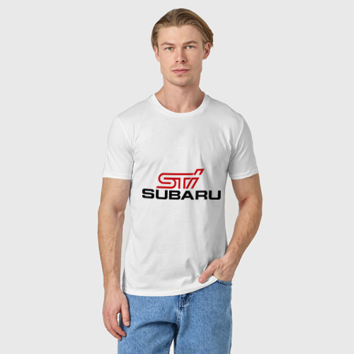 Мужская футболка хлопок Subaru STI, цвет белый - фото 3