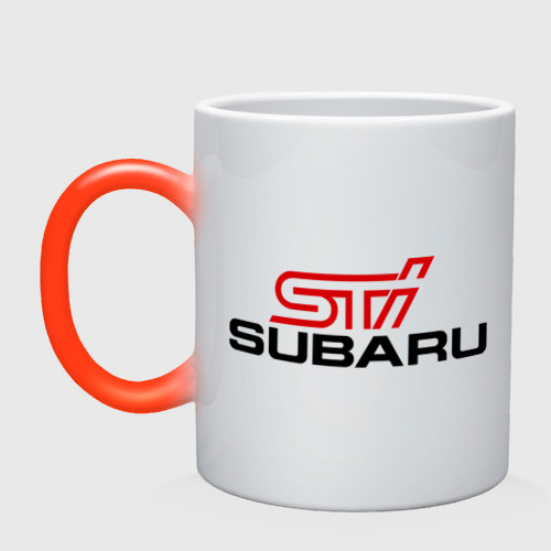 Кружка хамелеон Subaru STI, цвет белый + красный