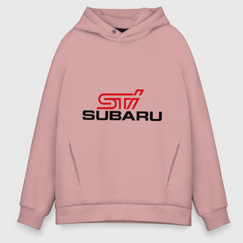 Мужское худи Oversize хлопок Subaru STI, цвет пыльно-розовый