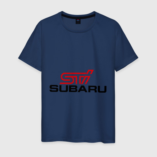 Мужская футболка хлопок Subaru STI, цвет темно-синий