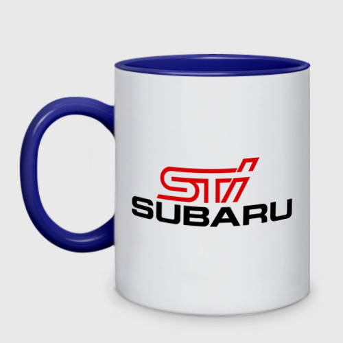 Кружка двухцветная Subaru STI, цвет белый + синий