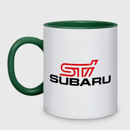 Кружка двухцветная Subaru STI, цвет белый + зеленый