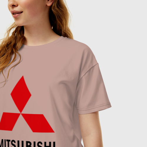 Женская футболка хлопок Oversize Mitsubishi 2, цвет пыльно-розовый - фото 3