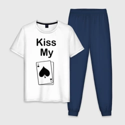 Мужская пижама с белой футболкой хлопок Kiss my card