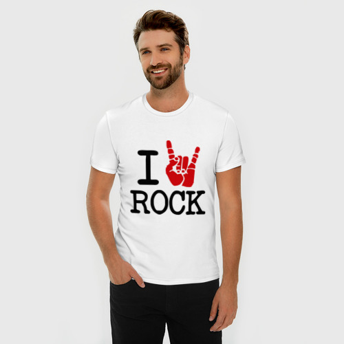 Мужская футболка хлопок Slim Люблю рок, цвет белый - фото 3