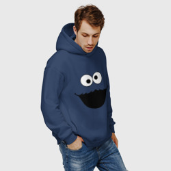 Худи с принтом Cookie Monster face 2 для мужчины, вид на модели спереди №5. Цвет основы: темно-синий