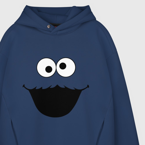 Мужское худи Oversize хлопок Cookie Monster face 2, цвет темно-синий - фото 4