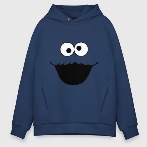 Мужское худи Oversize хлопок Cookie Monster face 2, цвет темно-синий