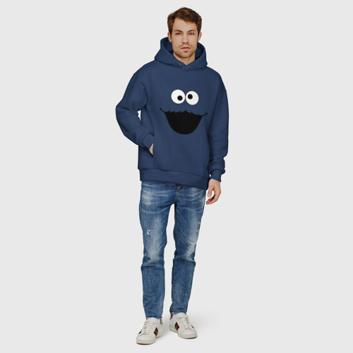 Мужское худи Oversize хлопок Cookie Monster face 2, цвет темно-синий - фото 6