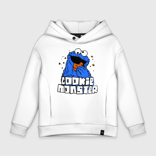 Детское худи Oversize хлопок Cookie monster ест печеньку, цвет белый