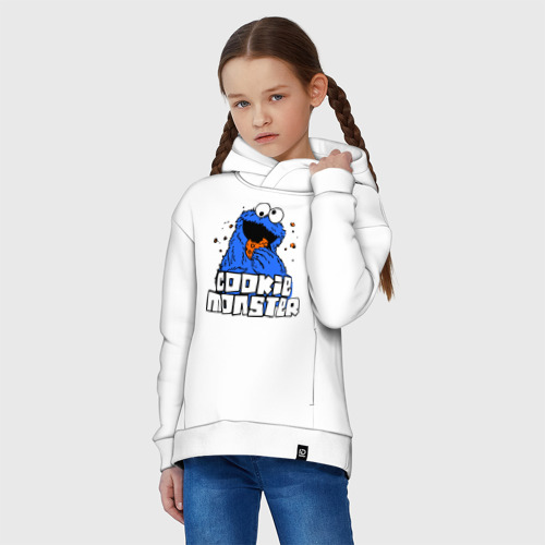 Детское худи Oversize хлопок Cookie monster ест печеньку, цвет белый - фото 3