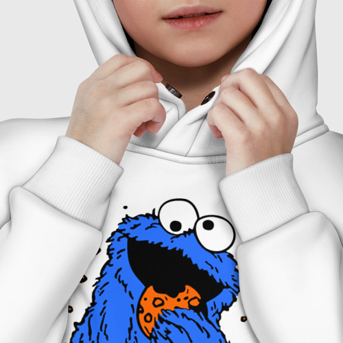 Детское худи Oversize хлопок Cookie monster ест печеньку, цвет белый - фото 7