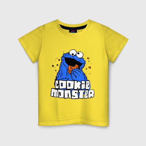 Детская футболка хлопок Cookie monster ест печеньку, цвет желтый