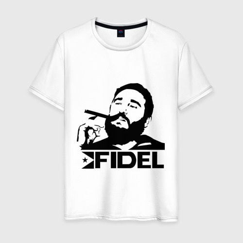 Мужская футболка из хлопка с принтом Фидель Кастро, вид спереди №1