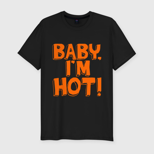 Мужская футболка хлопок Slim Baby, I am hot!, цвет черный