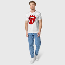 Футболка с принтом Rolling Stones язык для мужчины, вид на модели спереди №3. Цвет основы: белый