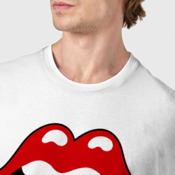 Футболка с принтом Rolling Stones язык для мужчины, вид на модели спереди №4. Цвет основы: белый