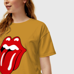 Женская футболка хлопок Oversize Rolling Stones язык - фото 2