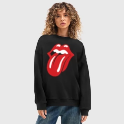 Женский свитшот oversize без начеса хлопок Rolling Stones язык - фото 2
