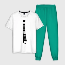 Мужская пижама с белой футболкой хлопок Галстук