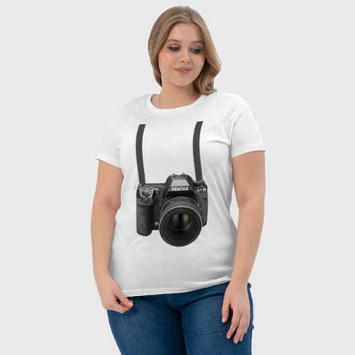 Женская футболка хлопок Фотоаппарат на шее, цвет белый - фото 6