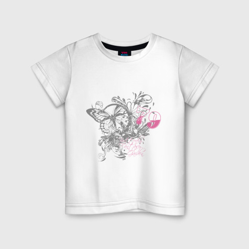 Детская футболка хлопок Бабочка и цветы, цвет белый