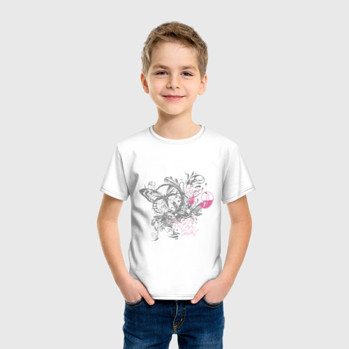 Детская футболка хлопок Бабочка и цветы, цвет белый - фото 3