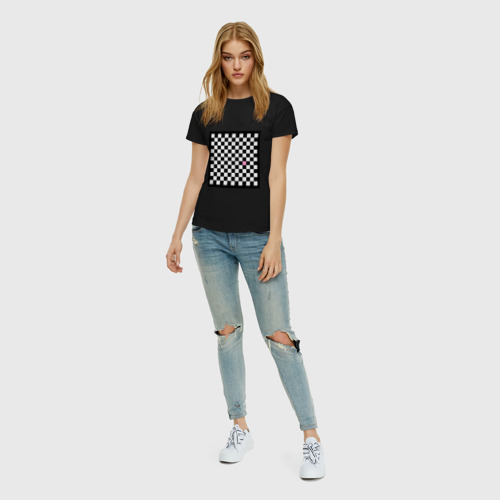 Женская футболка хлопок Шахматная эмо-доска, цвет черный - фото 5