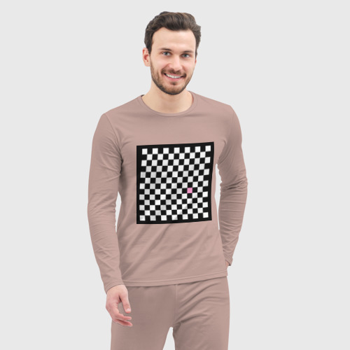 Мужская пижама с лонгсливом хлопок Шахматная эмо-доска, цвет пыльно-розовый - фото 5