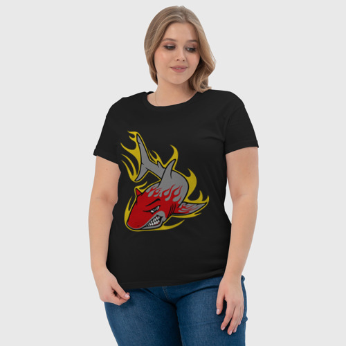 Женская футболка хлопок Свирепая акула, цвет черный - фото 6