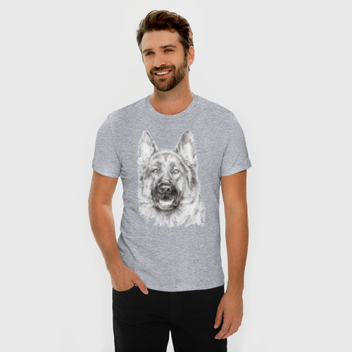 Мужская футболка хлопок Slim Собака Овчарка, цвет меланж - фото 3