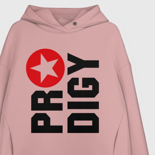 Женское худи Oversize хлопок Prodigy лого со звездой, цвет пыльно-розовый - фото 3