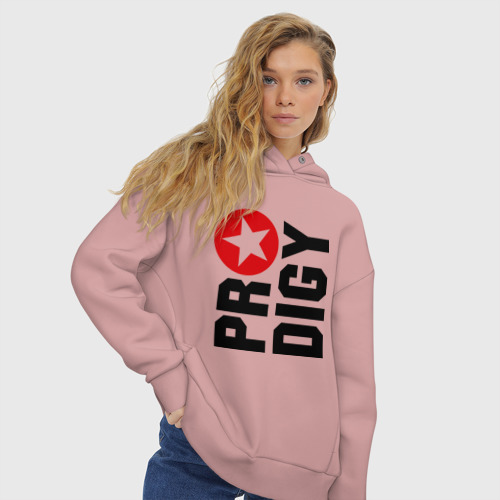 Женское худи Oversize хлопок Prodigy лого со звездой, цвет пыльно-розовый - фото 4