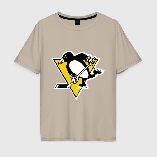 Мужская футболка хлопок Oversize Pittsburgh Penguins Malkin 71, цвет миндальный