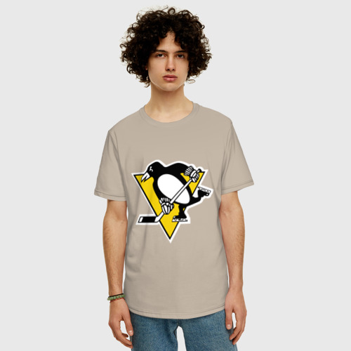 Мужская футболка хлопок Oversize Pittsburgh Penguins Malkin 71, цвет миндальный - фото 3