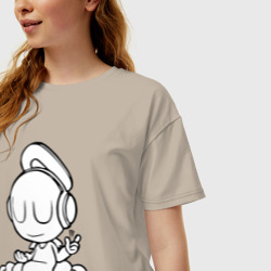 Женская футболка хлопок Oversize Ангел в наушниках - фото 2