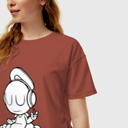 Женская футболка хлопок Oversize Ангел в наушниках - фото 2