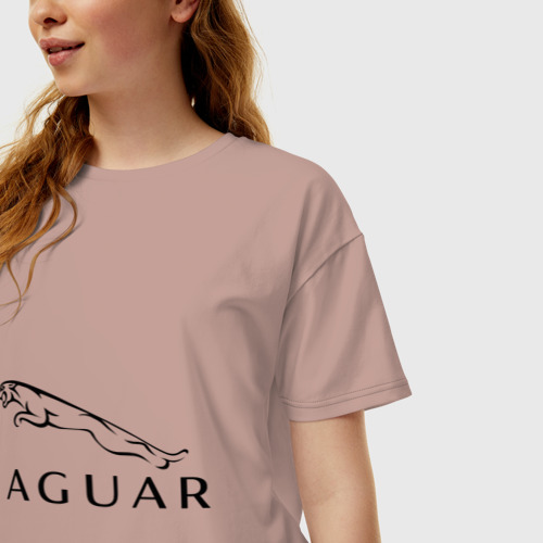 Женская футболка хлопок Oversize Jaguar, цвет пыльно-розовый - фото 3