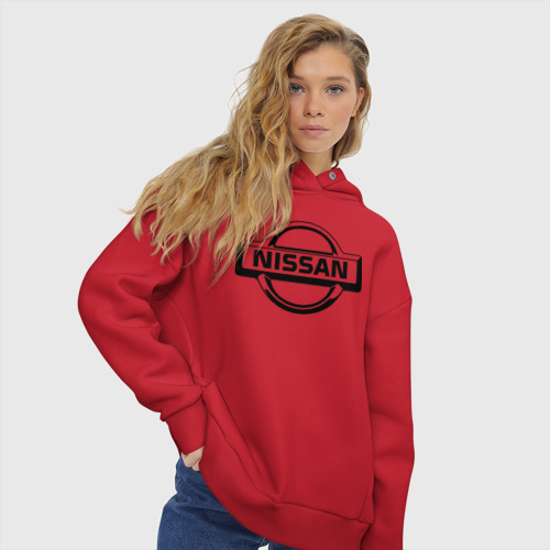 Женское худи Oversize хлопок Nissan club, цвет красный - фото 4