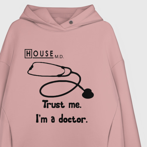 Женское худи Oversize хлопок House. Trust me I am a Doctor, цвет пыльно-розовый - фото 3