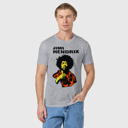 Мужская футболка хлопок Jimi Hendrix in a red t-shirt, цвет меланж - фото 3